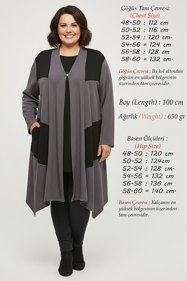 Plus Size Women's Draped Oversized Knitted Spring Summer Asymmetrical Gray Seasonal Mother Cardigan