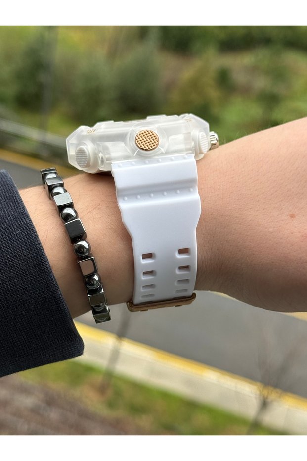 Digital Analog Luminous White Color Men's Sports Wrist Watch + Bracelet as a Gift