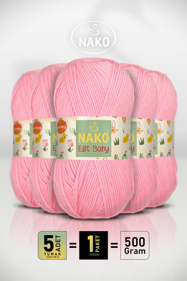 Elit Baby • Neon Pink (12382) • 5-Pack × 100 Gr / 250 m • Baby Yarn • Anti-Pilling, Non-Pilling • Vest, Blanket, Booties