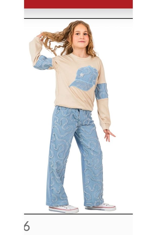 Girls' Festive Seasonal Denim Pants Long Sleeve Combed Cotton Suit