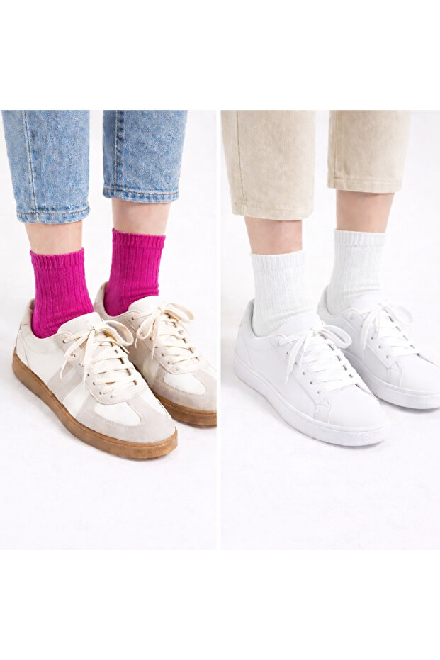 2-Piece Derby Ribbed Pink and White Women's Bamboo Socks