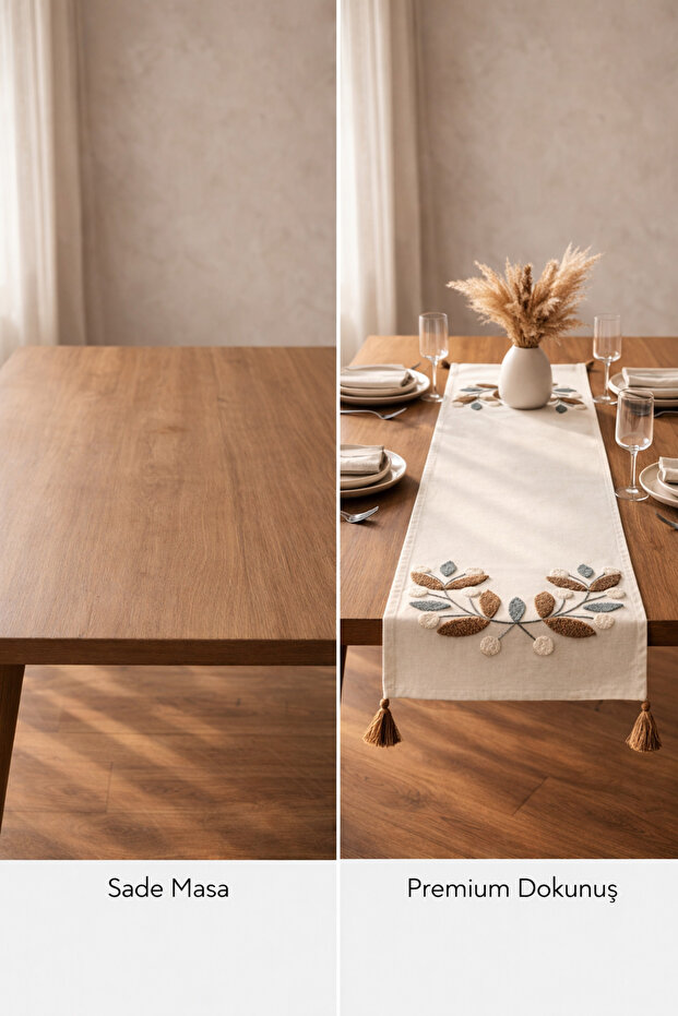 Doğal Yaprak İşlemeli Runner - 5