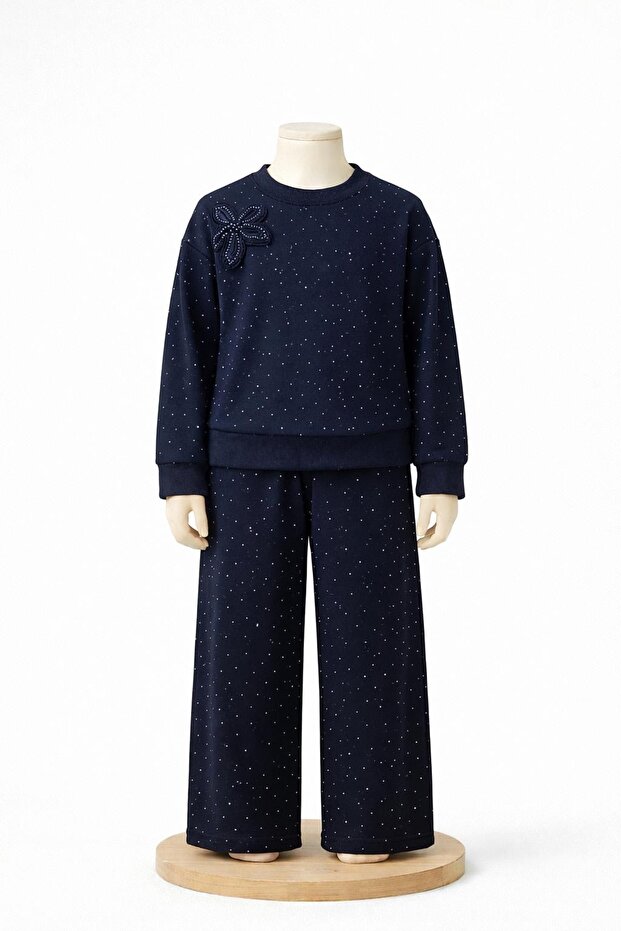 3-10 Years Old Girls' Stone Detailed Tracksuit Set – Stylish and Comfortable Combination