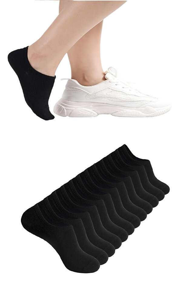 12 Pairs Black Seamless Women's Bamboo Invisible Sneaker Sneaker Socks