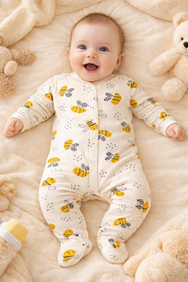Bee Buzz Patterned Baby Romper for 3 6 9 Months