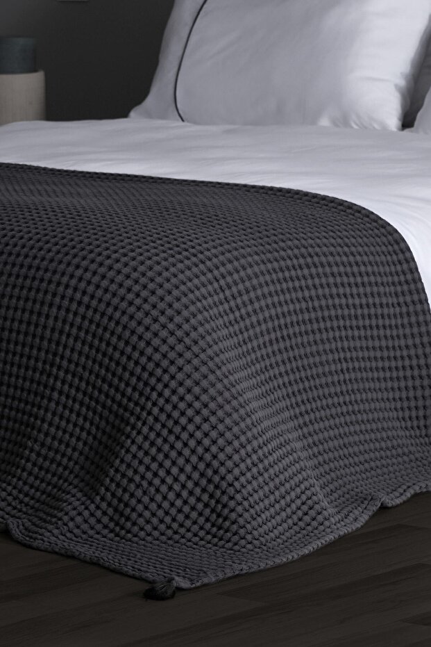 100% Cotton Double Waffle Pike Anthracite 200 X 220 cm