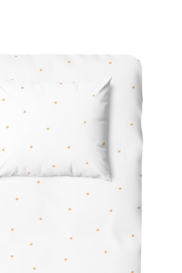Stars 100% Organic Cotton Satin Children's Fitted Sheet Set 100 X 200 cm + 50 X 70 cm