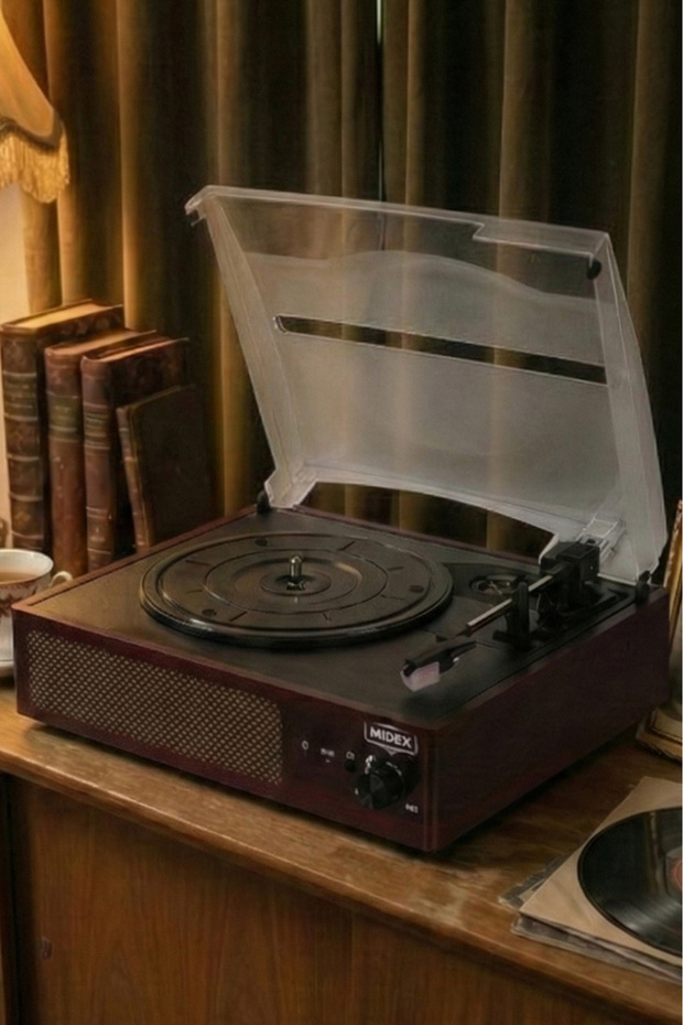 Midex Mtx-303 Nostaljik Pikap Plak Çalar (ŞARJLI BLUETOOTH AUX HOPARLÖRLÜ 3 DEVİR) Iğne Dahil
