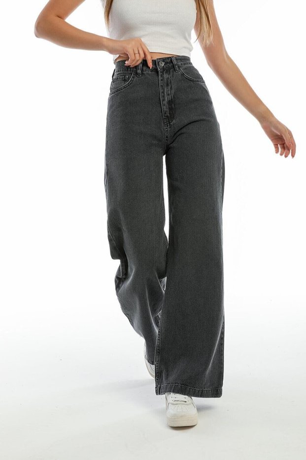 Smoked Power Lycra Super High Waist Loose Jeans Palazzo Trousers