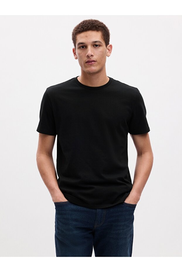 Erkek Siyah Bisiklet Yaka Basic T-Shirt - 2