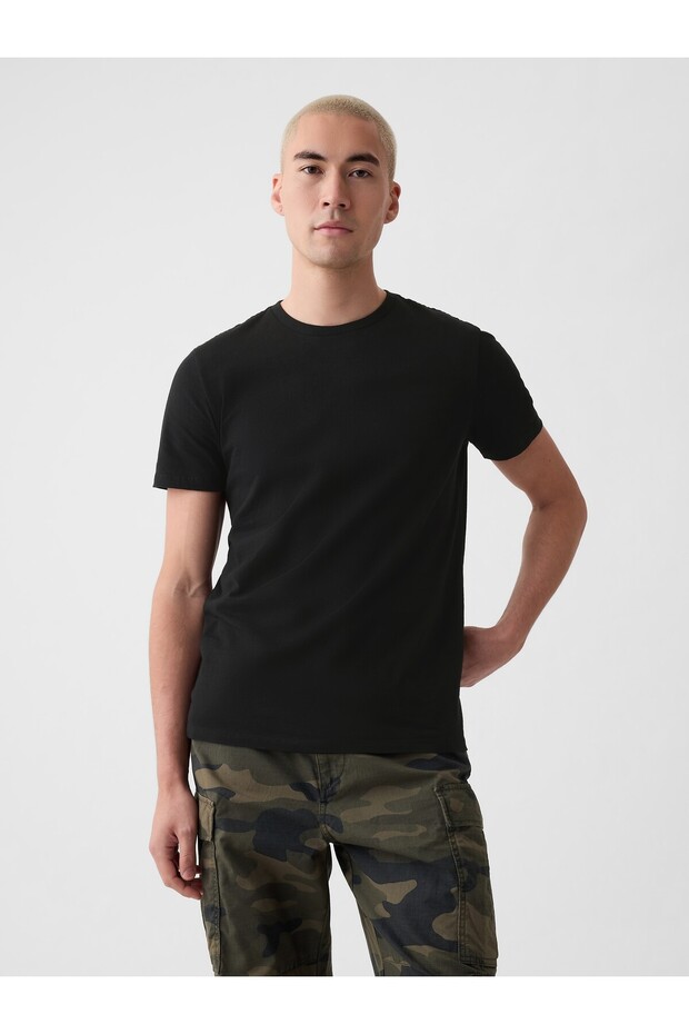 Erkek Siyah Bisiklet Yaka Basic T-Shirt - 1