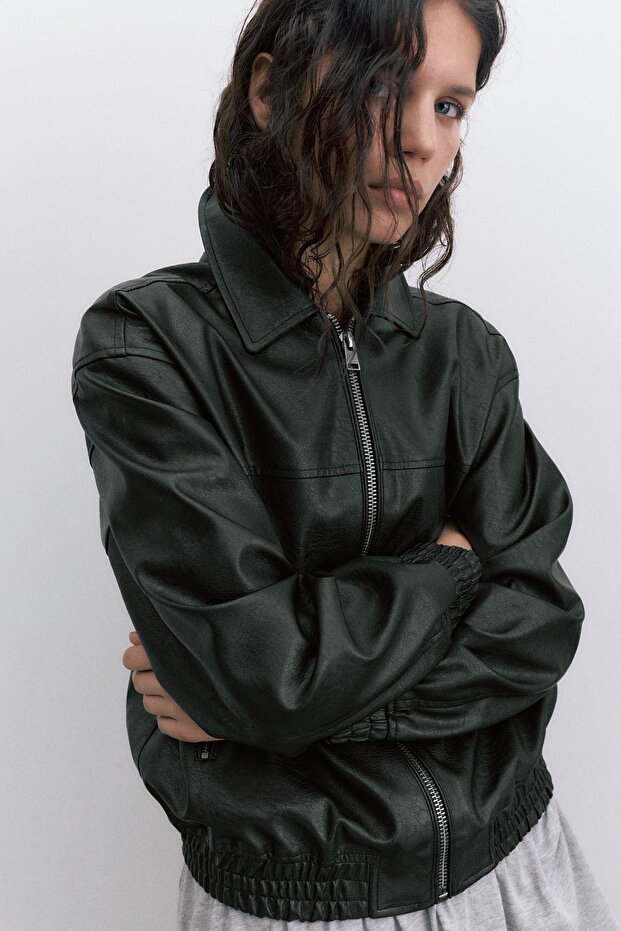 Beli lastikli suni deri ceket - 7