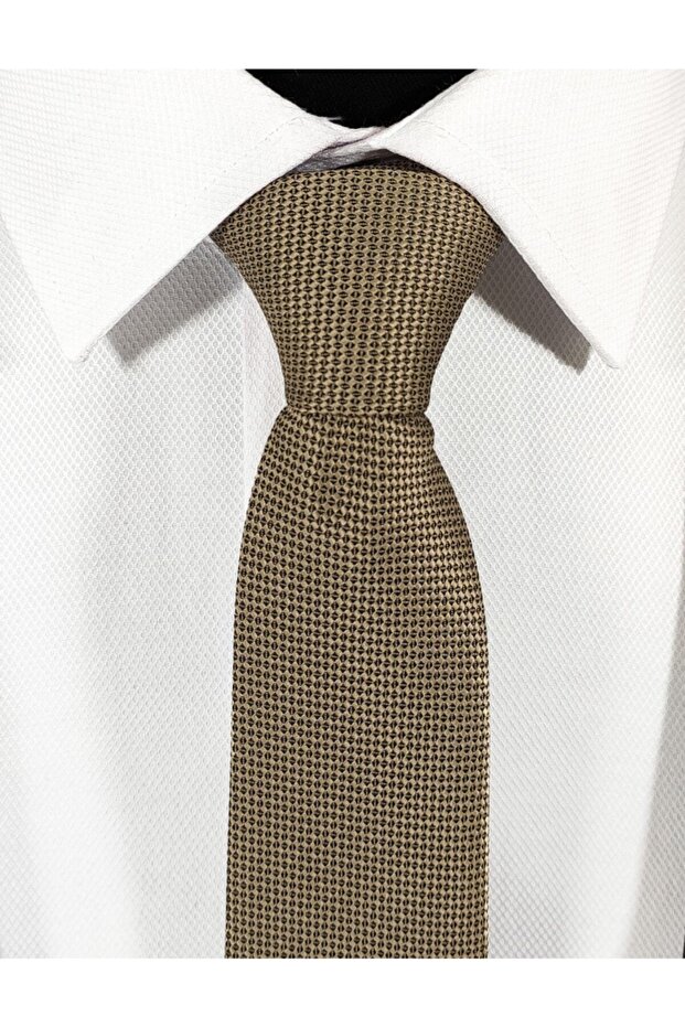 Bej Renk Armürlü Kravat Mendil Seti 6 cm - 4