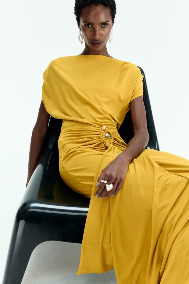 Kayık Yakalı ve Drapeli Elbise - 2