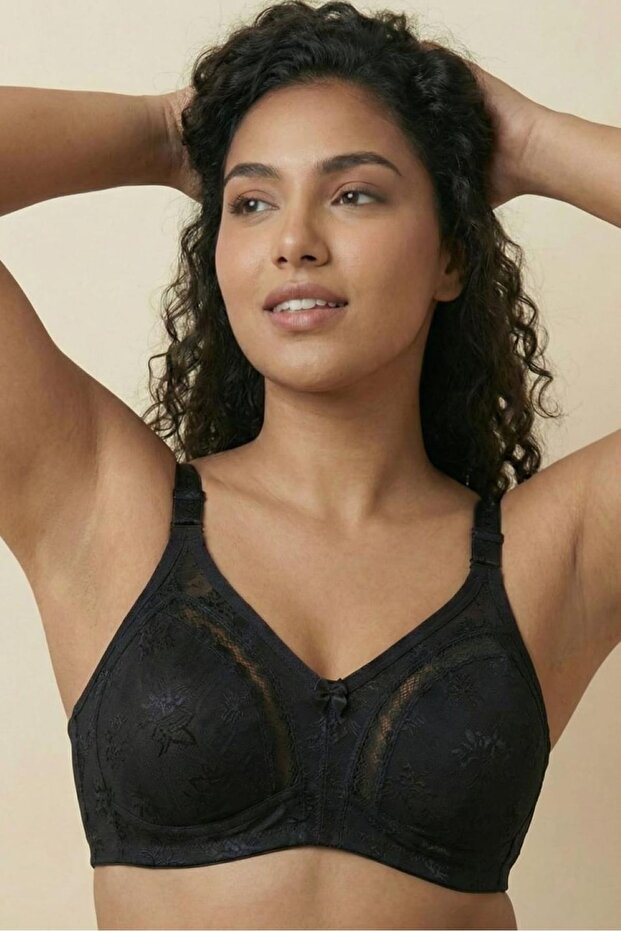 Black Gathering Bra, No Sponge, No Underwire, Seamless Lace, Comfortable Daily Bra