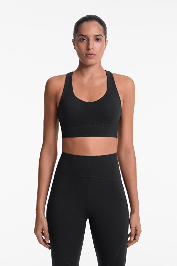 حمالة صدر ضاغطة ذات دعم متوسط مع أكواب - 1