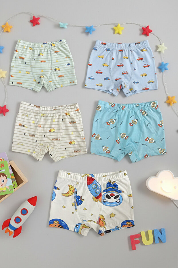 MADALİNA Erkek Çocuk %95 Pamuklu Çizgi Desenli 5'li Boxer