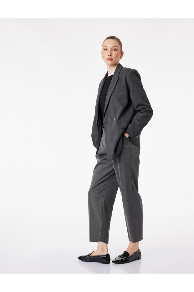 High Waist Comfortable Fit Cigarette Pants with Pockets and Belt Detail