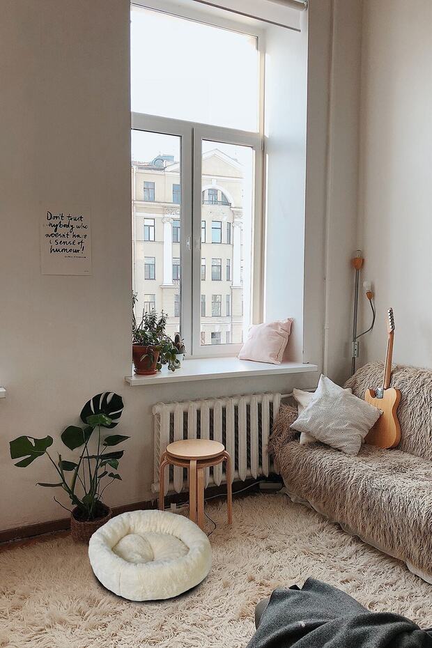 Pufy Kedi Köpek Simit Yatağı Beyaz 80x80 Cm - 1