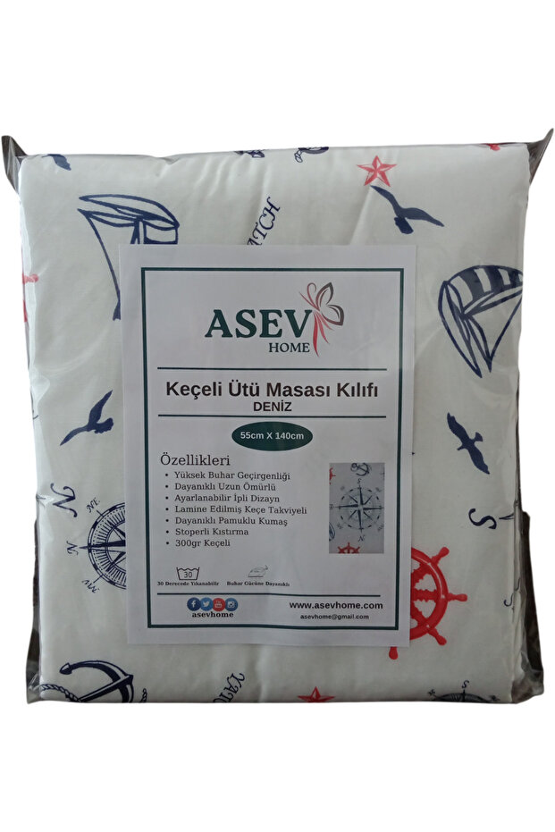 Ütü Masası Kılıfı Büyük Boy Ipli Stoperli Keçeli Kılıfı Örtüsü Bezi 55x140cm Deniz - 9