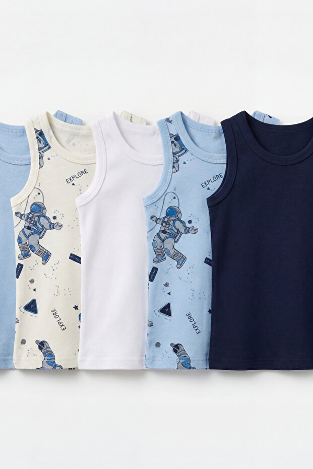 قميص داخلي للأولاد بنمط فضائي مكون من 5 قطع - 2