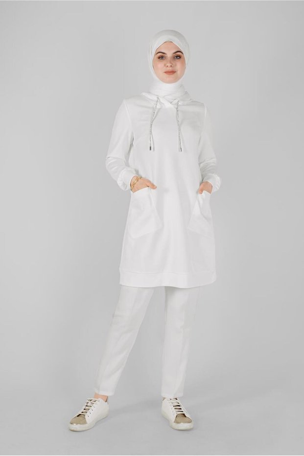 Stone Lace Satin Combined Knitted Tunic 41486