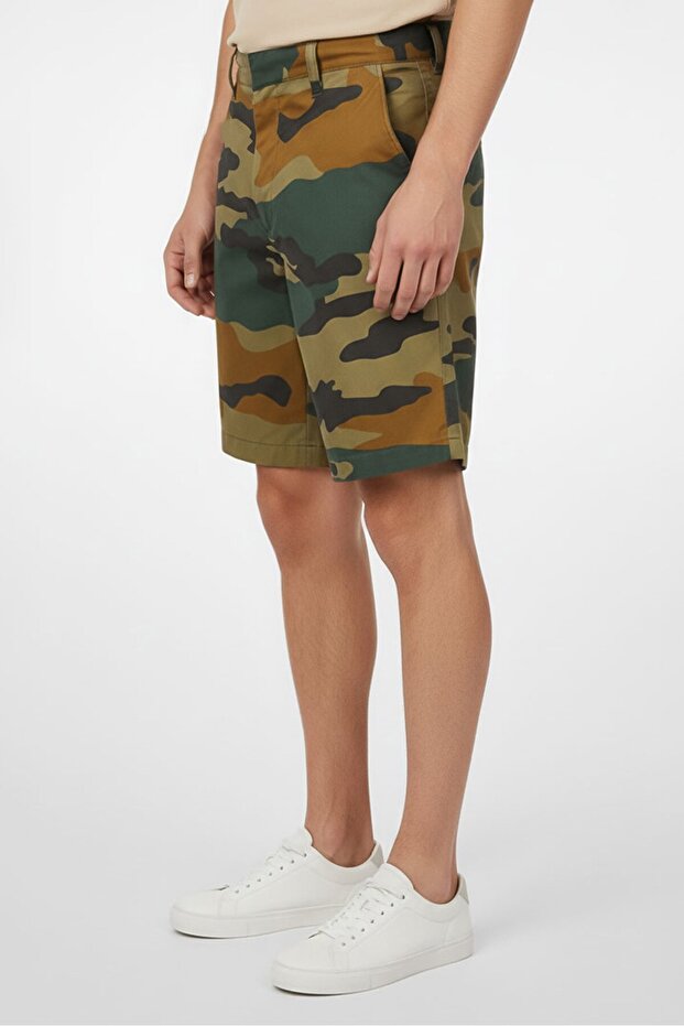 Men Camouflage Basic Shorts, Olive, Multicolor - 4