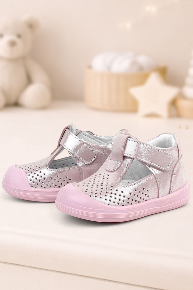 Shaun Genuine Leather Pink Glittered Velcro Anatomical Baby Sandals Shoes