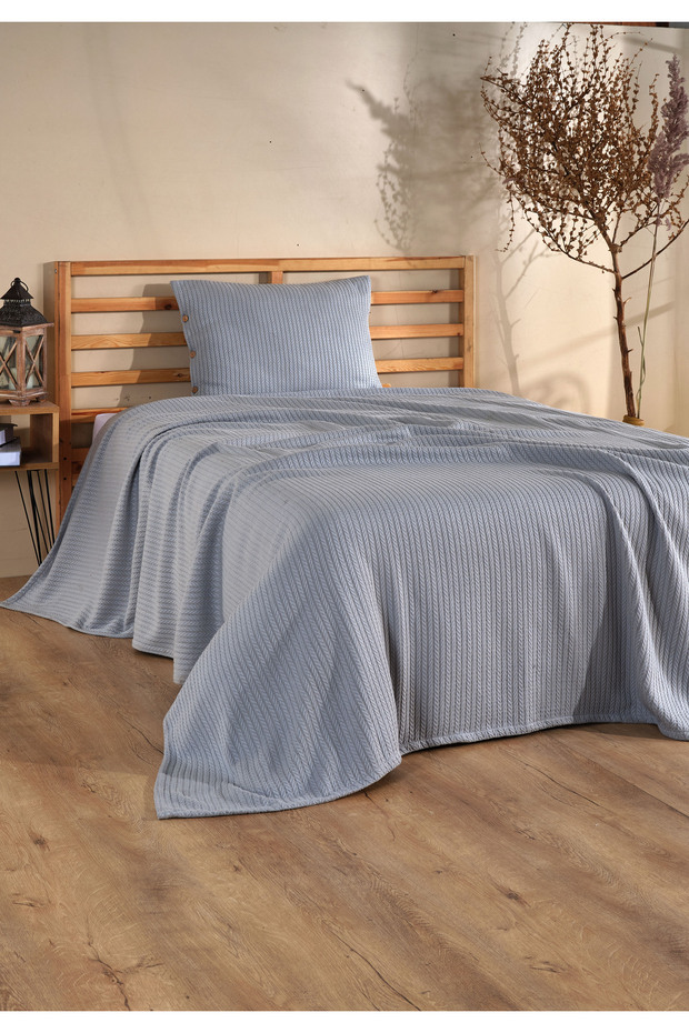 Single Gray Bedspread Set with 1 Pillowcase - 1