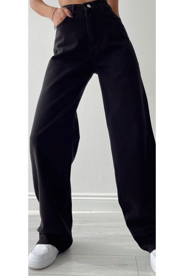 Jakarta Lycra Loose Women's Black Super High Waist Loose Leg Denim Jeans