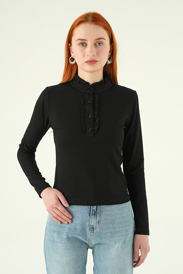 8311A Front Button Blouse Black - 6