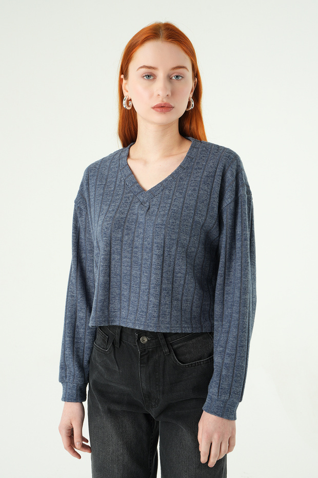 8259A V-Neck Blouse Indigo - 1