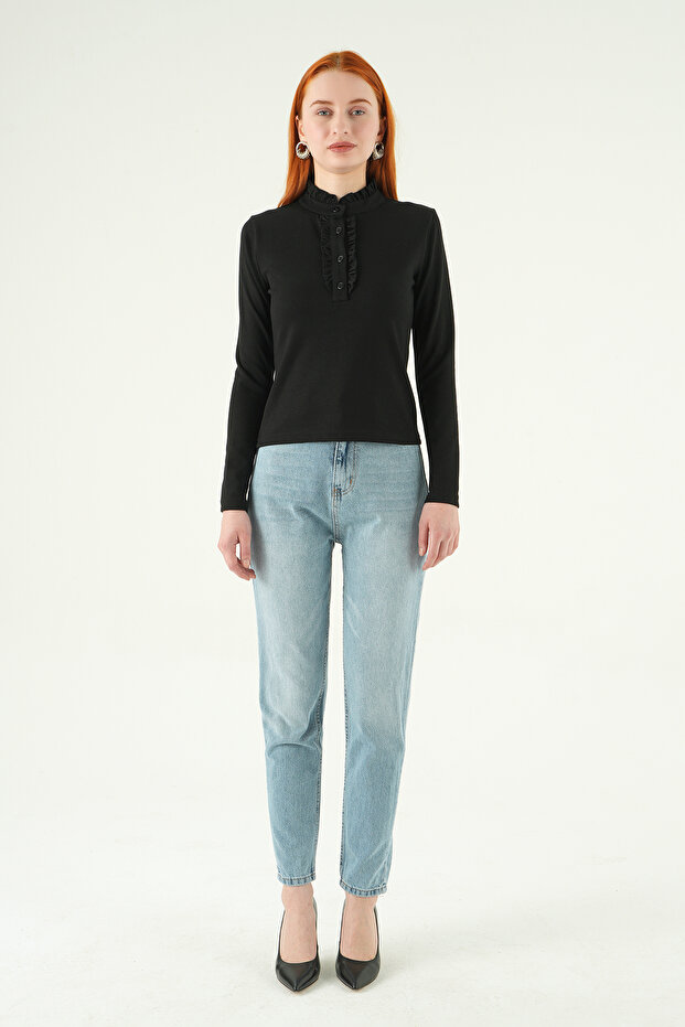 8311A Front Button Blouse Black - 3