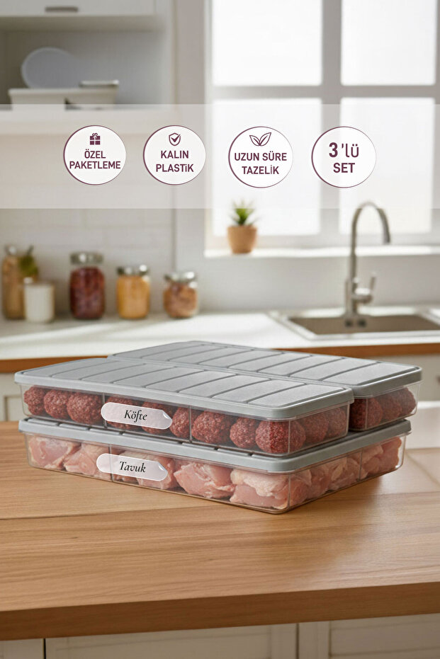 Set of 3 (1 Piece 2.25L, 2 Pieces 1L) Nora Organizer Refrigerator Freezer Organizer Storage Container