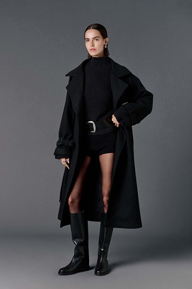 أسفل معطف مع حزام - 5