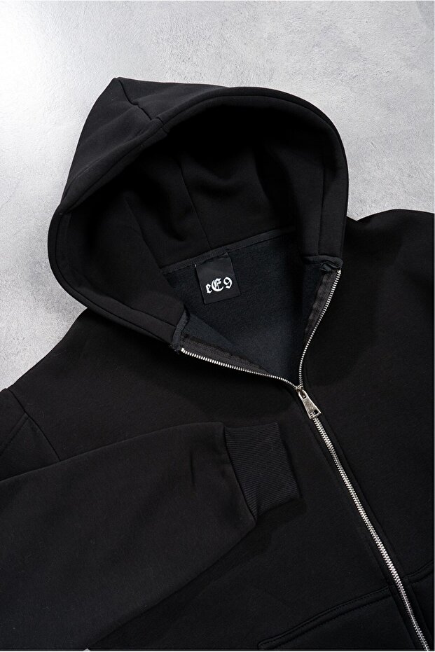 Siyah Basic Oversize Erkek Ceket Hoodie - 2
