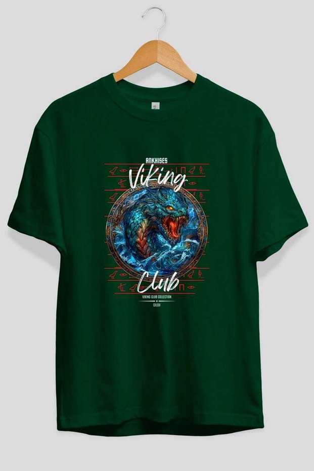 Jörmungandr Front Printed Green Oversize T-Shirt Men Women Cotton Crew Neck Tshirt