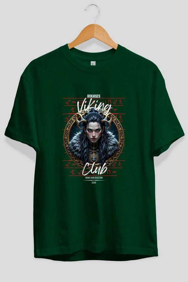Viking Mythology 18 Pre-Printed Green Oversize T-Shirt Men Women Cotton Crew Neck T-Shirt