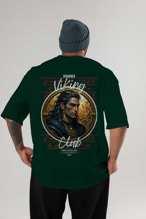 Viking Mythology 2 Back Printed Green Oversize T-Shirt Men Women Cotton Crew Neck T-Shirt
