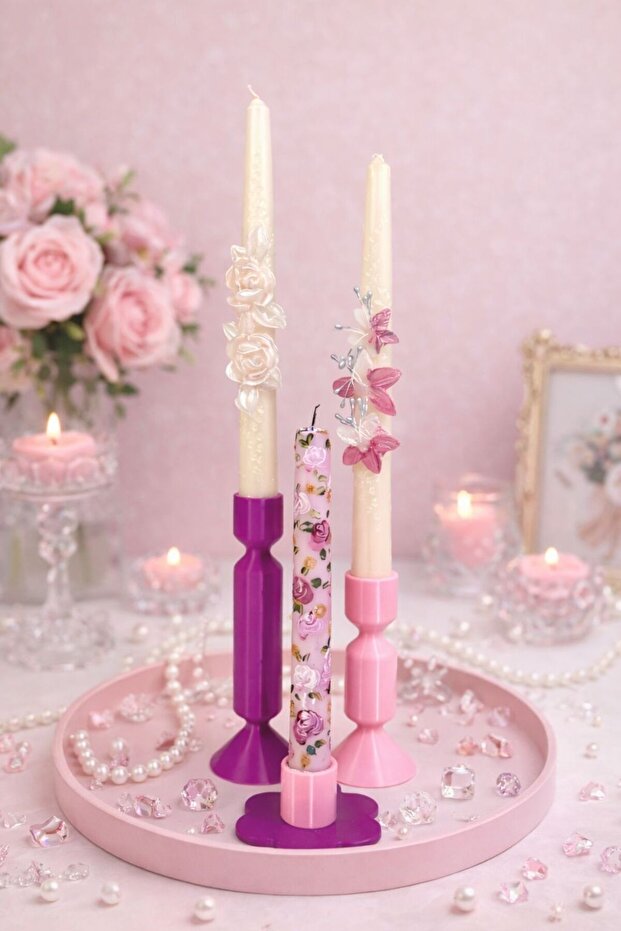 Romantik & Modern Üçlü Şamdan Seti - 2