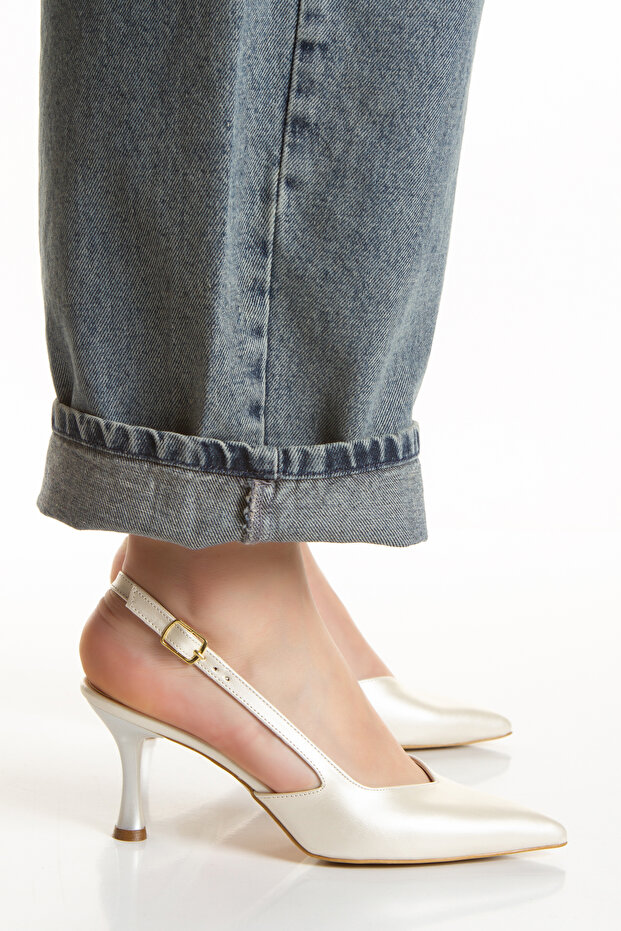 Women's Pointed Toe Open Back Buckle Elegant Stiletto Heeled Shoes