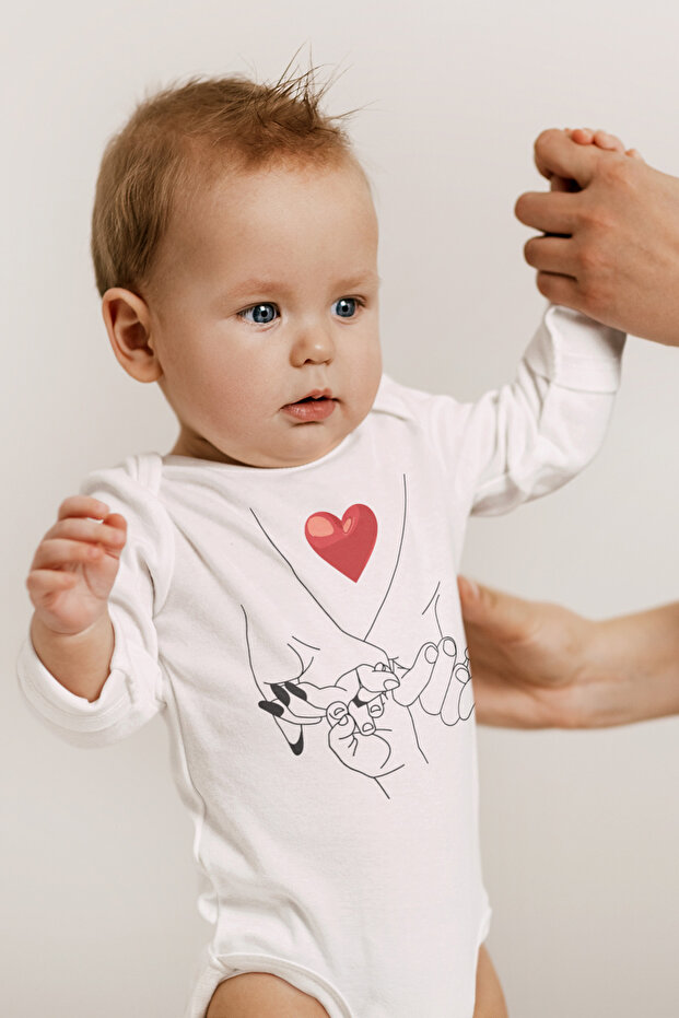 Organic 100% Cotton Family Themed Printed Short Sleeve Baby Bodysuit with Snap Fasteners