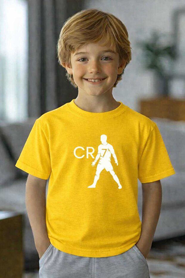 Ronaldo Printed Yellow Kids T-Shirt