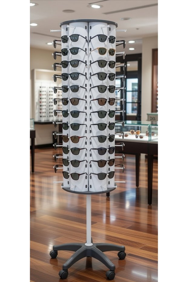 133 Pieces Demountable 360 Rotatable Wheeled 3 Mirror Metal Body Glasses Stand 1.75X40Cm