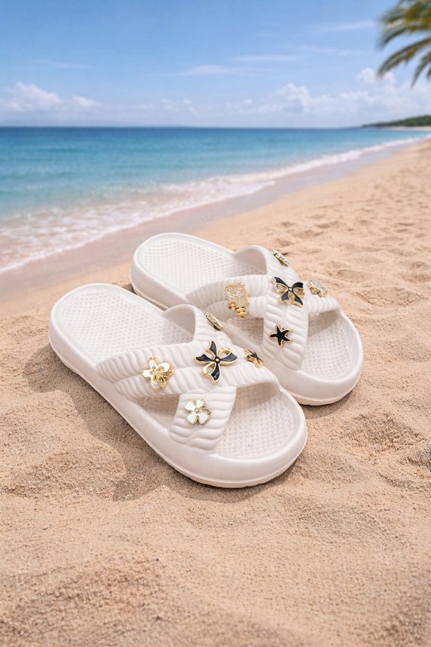 Cross Stone Stylish Design Open Front Beach Pool Garden Sea Summer Thick Soled Daily Slippers