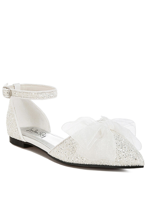 Women Sheer Bow Detail Glitter Flat Sandals in White