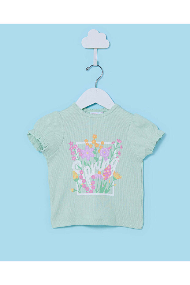Infant Girls Green Printed T-Shirt