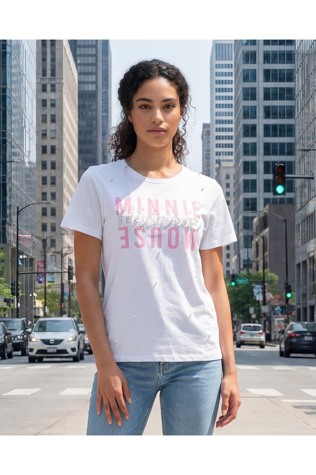 Women White Minnie Mouse Print T-Shirt