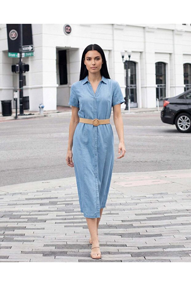 Women Blue Tencel Dress