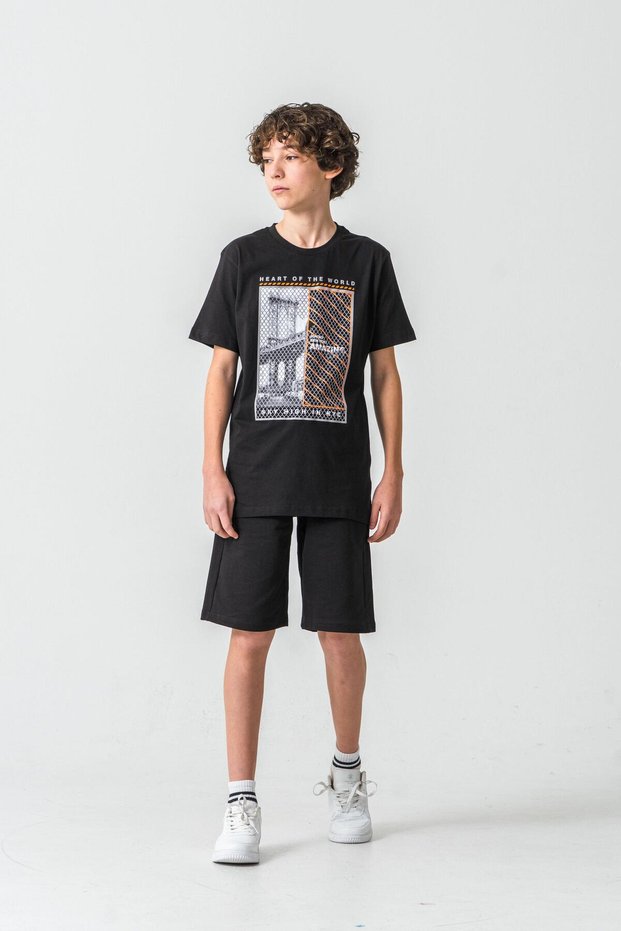 Heart of the World Printed Pocket Bottom New York Amazing City Printed Boys' Shorts - T-Shirt Set